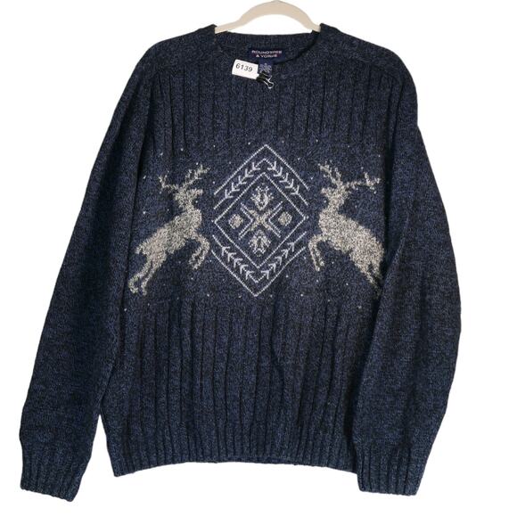 Roundtree Yorke Sweater Mens XL Blue Fair Isle Wool Blend Cozy Winter Wardrobe - Picture 3 of 12